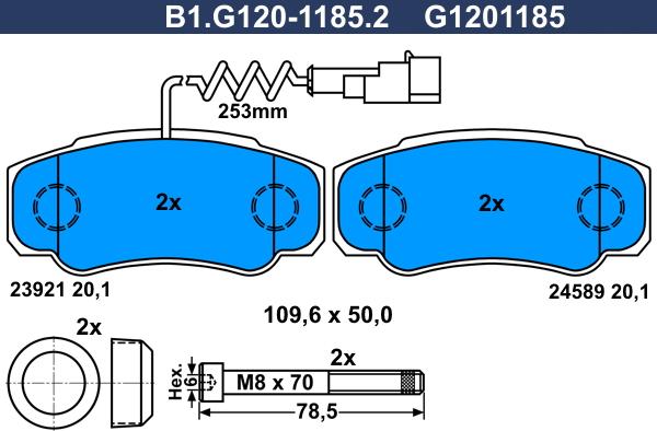 Galfer B1.G120-1185.2 - Тормозные колодки, дисковые, комплект www.autospares.lv