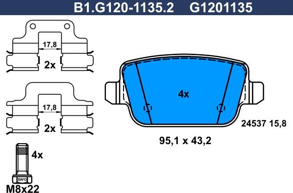 Galfer B1.G120-1135.2 - Bremžu uzliku kompl., Disku bremzes autospares.lv