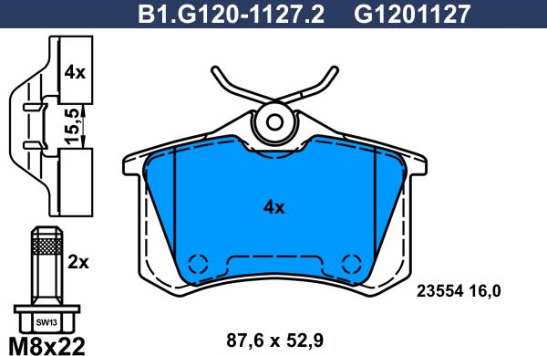 Galfer B1.G120-1127.2 - Тормозные колодки, дисковые, комплект www.autospares.lv