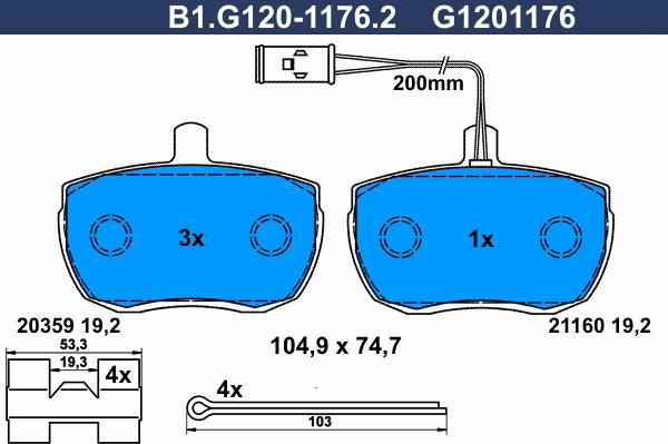 Galfer B1.G120-1176.2 - Bremžu uzliku kompl., Disku bremzes autospares.lv