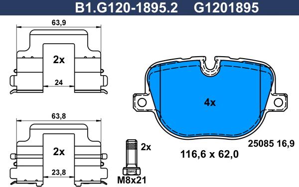 Galfer B1.G120-1895.2 - Bremžu uzliku kompl., Disku bremzes www.autospares.lv