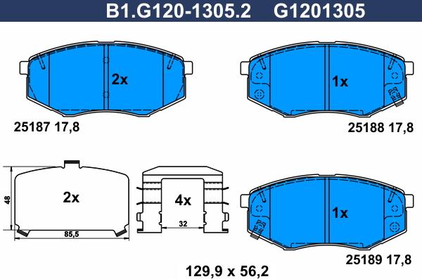 Galfer B1.G120-1305.2 - Тормозные колодки, дисковые, комплект www.autospares.lv