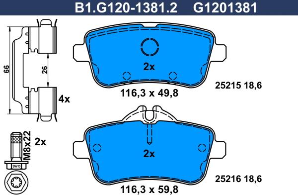 Galfer B1.G120-1381.2 - Bremžu uzliku kompl., Disku bremzes autospares.lv