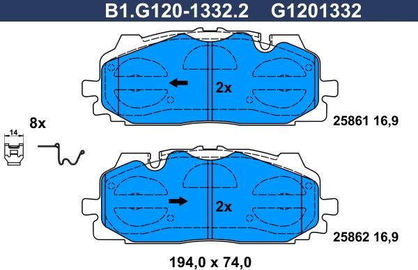 Galfer B1.G120-1332.2 - Bremžu uzliku kompl., Disku bremzes www.autospares.lv