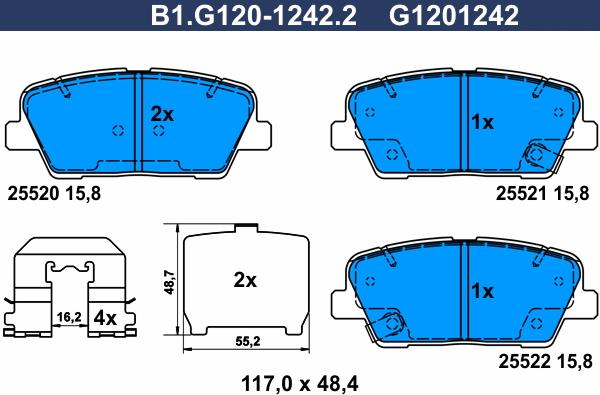 Galfer B1.G120-1242.2 - Bremžu uzliku kompl., Disku bremzes www.autospares.lv