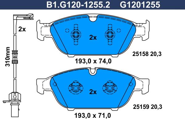 Galfer B1.G120-1255.2 - Bremžu uzliku kompl., Disku bremzes www.autospares.lv