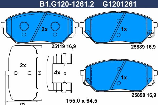 Galfer B1.G120-1261.2 - Bremžu uzliku kompl., Disku bremzes www.autospares.lv