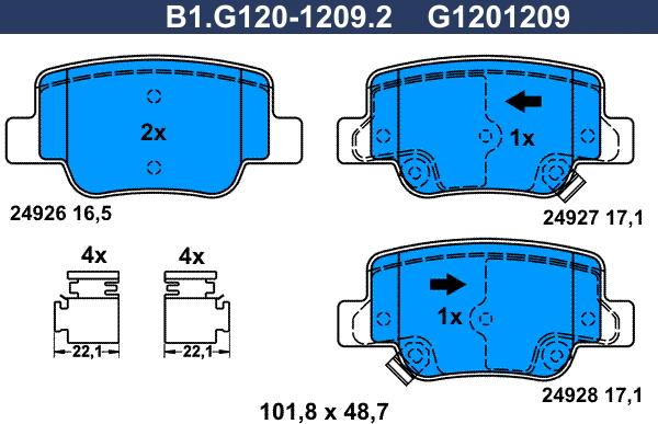 Galfer B1.G120-1209.2 - Bremžu uzliku kompl., Disku bremzes autospares.lv