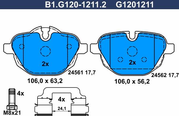 Galfer B1.G120-1211.2 - Bremžu uzliku kompl., Disku bremzes autospares.lv