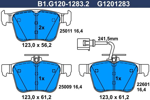 Galfer B1.G120-1283.2 - Тормозные колодки, дисковые, комплект www.autospares.lv