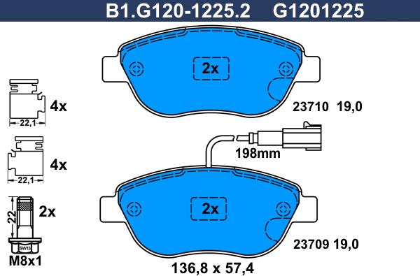 Galfer B1.G120-1225.2 - Тормозные колодки, дисковые, комплект www.autospares.lv