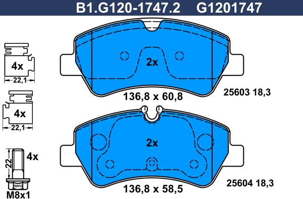 Galfer B1.G120-1747.2 - Bremžu uzliku kompl., Disku bremzes autospares.lv