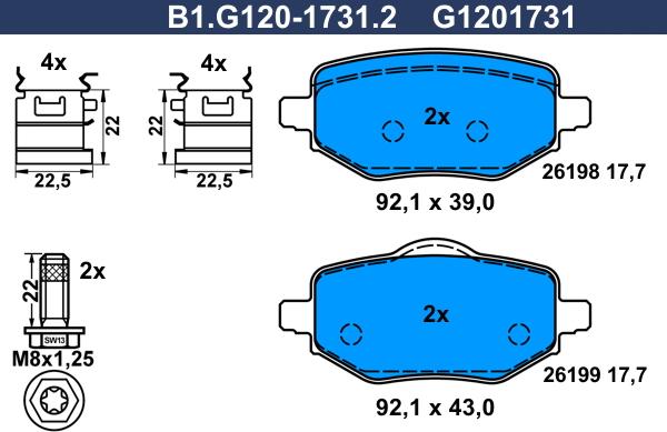 Galfer B1.G120-1731.2 - Brake Pad Set, disc brake www.autospares.lv