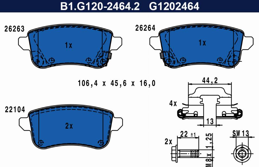 Galfer B1.G120-2464.2 - Bremžu uzliku kompl., Disku bremzes autospares.lv