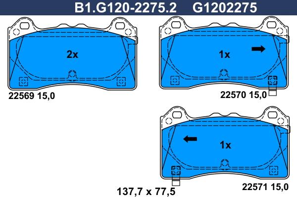 Galfer B1.G120-2275.2 - Тормозные колодки, дисковые, комплект www.autospares.lv