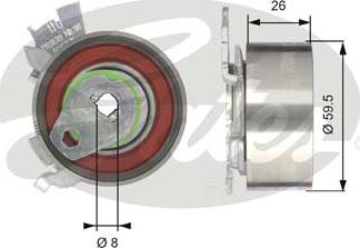 Gates T43106 - Spriegotājrullītis, Gāzu sadales mehānisma piedziņas siksna www.autospares.lv