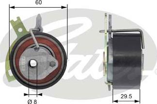 Gates T43186 - Spriegotājrullītis, Gāzu sadales mehānisma piedziņas siksna www.autospares.lv