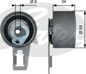 Gates T43180 - Spriegotājrullītis, Gāzu sadales mehānisma piedziņas siksna www.autospares.lv