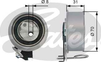 Gates T43135 - Spriegotājrullītis, Gāzu sadales mehānisma piedziņas siksna www.autospares.lv