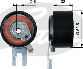 Gates T43233 - Spriegotājrullītis, Gāzu sadales mehānisma piedziņas siksna www.autospares.lv