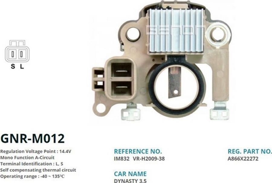 Genon GNR-M012 - Ģeneratora sprieguma regulators www.autospares.lv