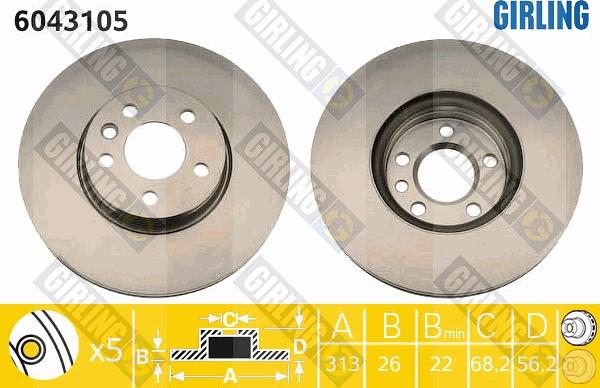 Girling 6043105 - Brake Disc www.autospares.lv