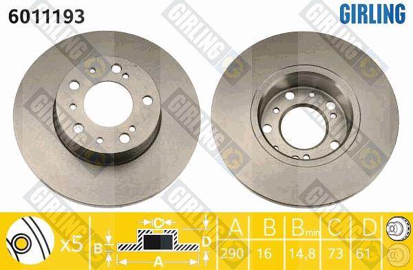 Girling 6011193 - Тормозной диск www.autospares.lv