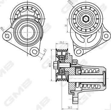 GMB GAT32590 - Belt Tensioner, v-ribbed belt www.autospares.lv