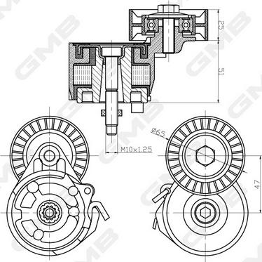 GMB GAT32330 - Belt Tensioner, v-ribbed belt www.autospares.lv