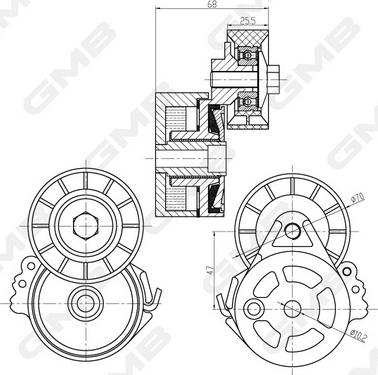 GMB GAT20770 - Натяжитель, поликлиновый ремень www.autospares.lv