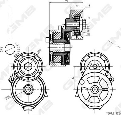 GMB GAT21520 - Натяжитель, поликлиновый ремень www.autospares.lv