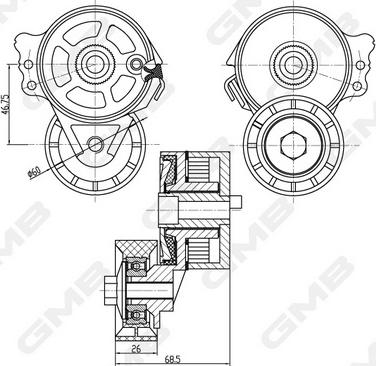 GMB GAT21210 - Belt Tensioner, v-ribbed belt www.autospares.lv