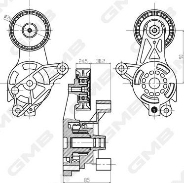 GMB GAT21270 - Натяжитель, поликлиновый ремень www.autospares.lv