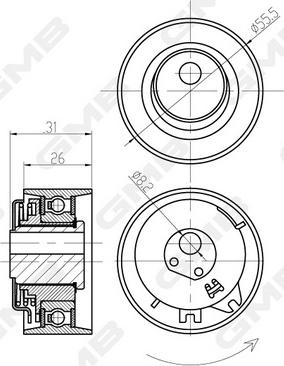 GMB GTB0480 - Spriegotājrullītis, Gāzu sadales mehānisma piedziņas siksna www.autospares.lv