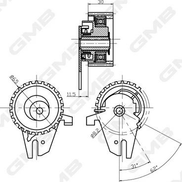 GMB GTB0560 - Spriegotājrullītis, Gāzu sadales mehānisma piedziņas siksna www.autospares.lv