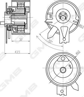 GMB GTB0100 - Spriegotājrullītis, Gāzu sadales mehānisma piedziņas siksna autospares.lv