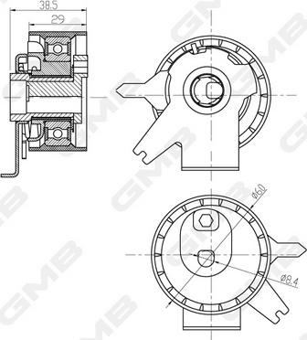 GMB GTB0350 - Spriegotājrullītis, Gāzu sadales mehānisma piedziņas siksna www.autospares.lv