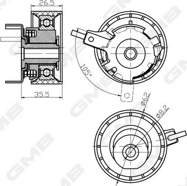 GMB GTB0380 - Spriegotājrullītis, Gāzu sadales mehānisma piedziņas siksna www.autospares.lv