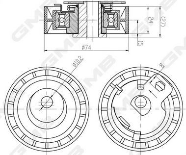 GMB GTB0280 - Spriegotājrullītis, Gāzu sadales mehānisma piedziņas siksna www.autospares.lv