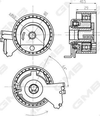 GMB GTB0230 - Натяжной ролик, зубчатый ремень ГРМ www.autospares.lv