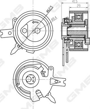 GMB GTB1380 - Spriegotājrullītis, Gāzu sadales mehānisma piedziņas siksna www.autospares.lv