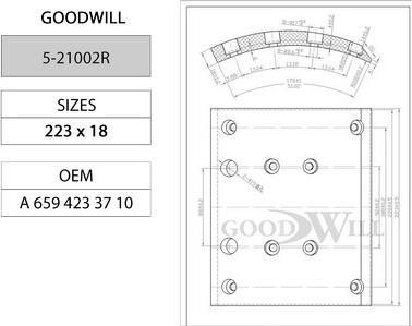 GoodWill 5-21002 R - Bremžu loku komplekts www.autospares.lv