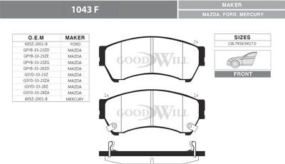 GoodWill 1043 F - Bremžu uzliku kompl., Disku bremzes www.autospares.lv