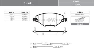 GoodWill 1054 F - Тормозные колодки, дисковые, комплект www.autospares.lv