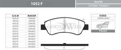 GoodWill 1052 F - Тормозные колодки, дисковые, комплект www.autospares.lv