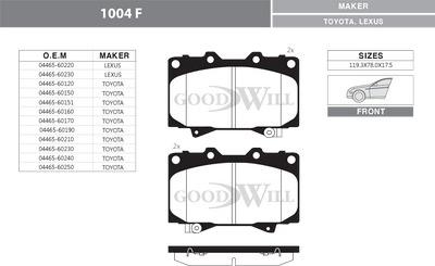 GoodWill 1004 F - Bremžu uzliku kompl., Disku bremzes www.autospares.lv