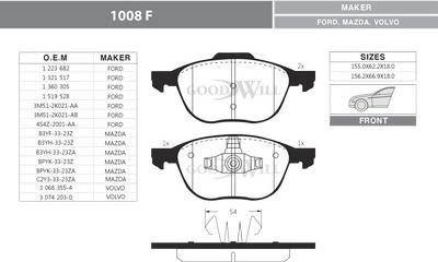 GoodWill 1008 F - Тормозные колодки, дисковые, комплект www.autospares.lv