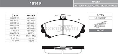 GoodWill 1014 F - Brake Pad Set, disc brake www.autospares.lv