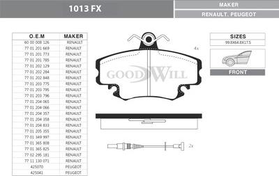 GoodWill 1013 FX - Brake Pad Set, disc brake www.autospares.lv