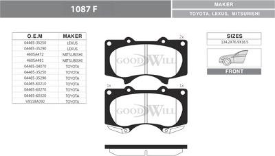 GoodWill 1087 F - Bremžu uzliku kompl., Disku bremzes www.autospares.lv